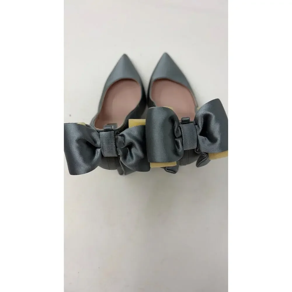 New SJP Lucille grey satin bow classic pumps 37.5 7.5
